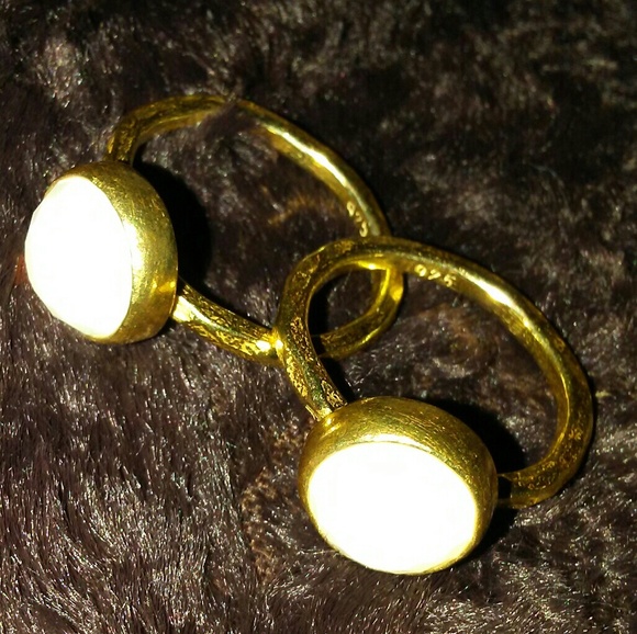 22k Gold Vermeil Solid 925 Sterling Silver Artisan Ring Milky White Stone New - Picture 7 of 8